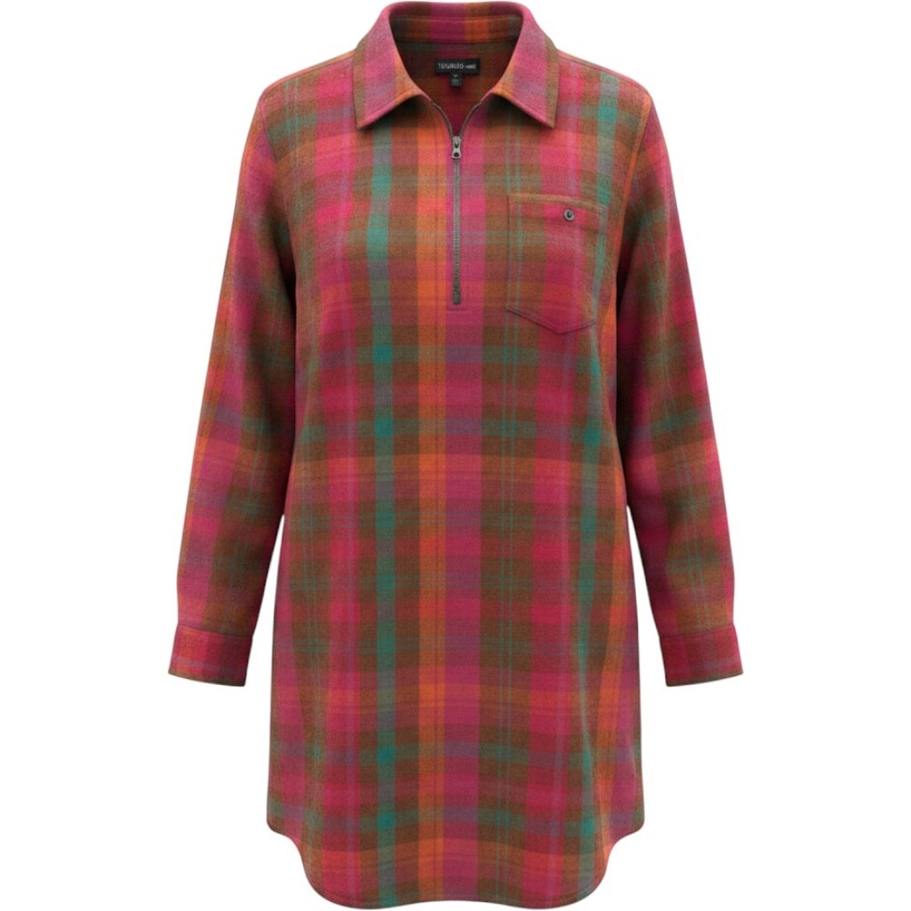 Toad&Co Bodie Flannel Tunic Dress Medium Pink Plaid Quarter Zip Gorpcore Career